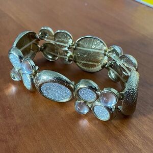 Gold and Silver Toned Textured Bracelet with contemporary circle design